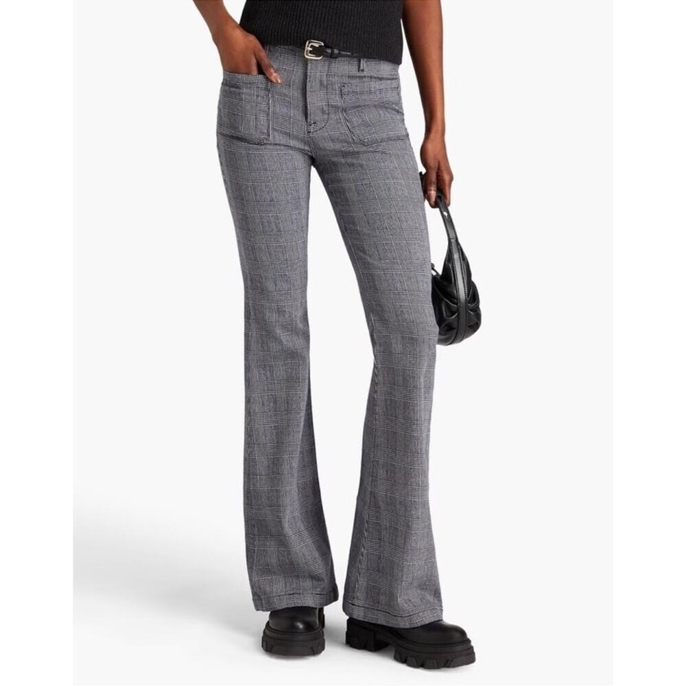 Frame Le Bardot Flare Pants Plaid Black White Size 27